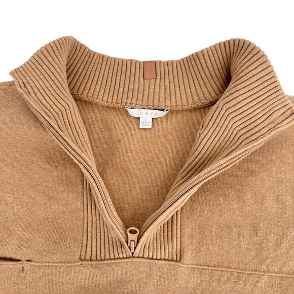 LUNYA‎ Cozy Cotton Silk Pullover 1/4 Zip Sweater Tan Size Large - Picture 5 of 10